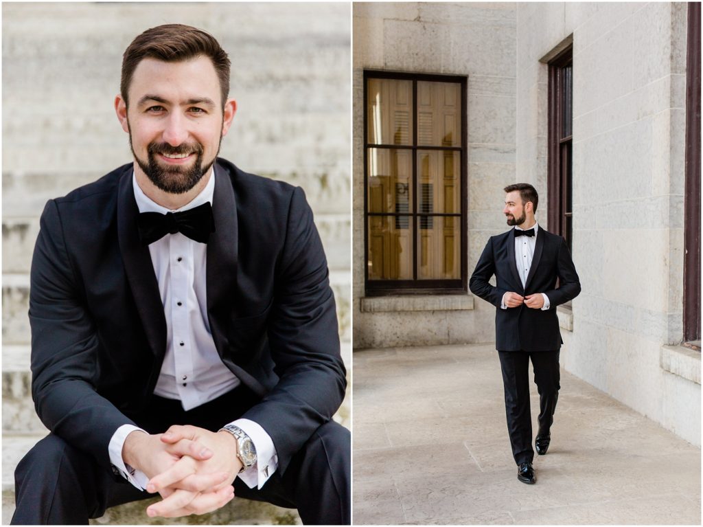 ohio statehouse wedding groom portrait